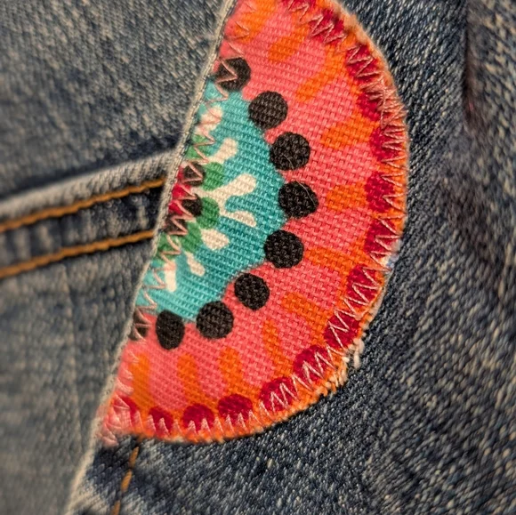 Up-cycled Wrangler Denim Jacket with Colorful Floral Embroidery - Picture 4 of 7